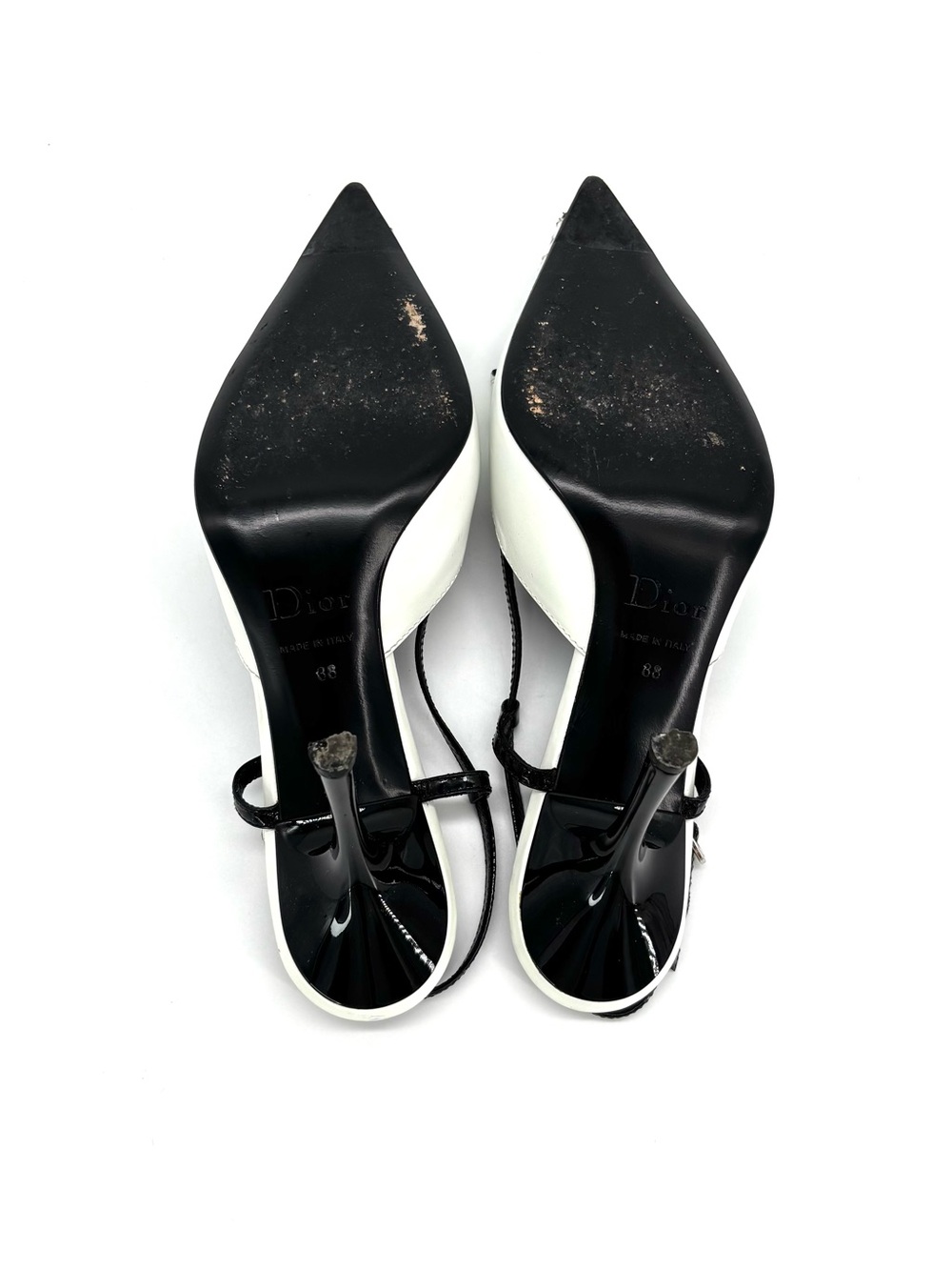 Dior John Galliano Bow Charm Studded White Black Slingback Pumps Shoes 38 - Picture 10 of 12